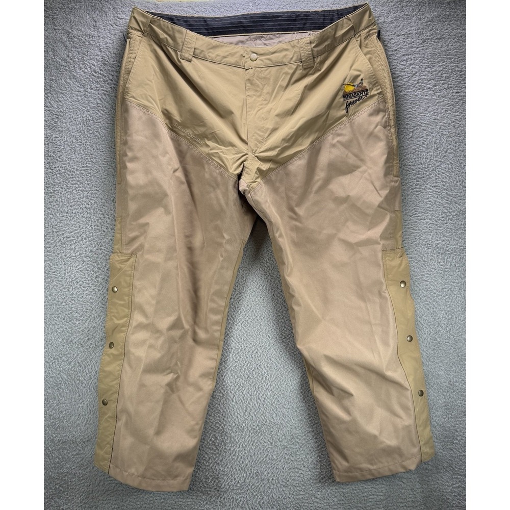 Scheels Upland Hunting Pants Mens 44x31 Tan Nylon Button Snap Pheasants Stretch